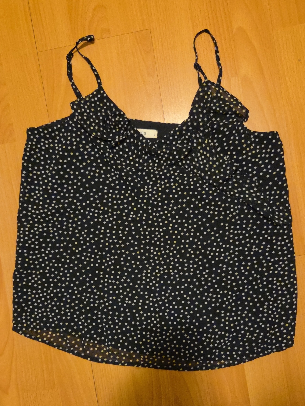 Women's Navy Polka Dot Ruffle Cami Top